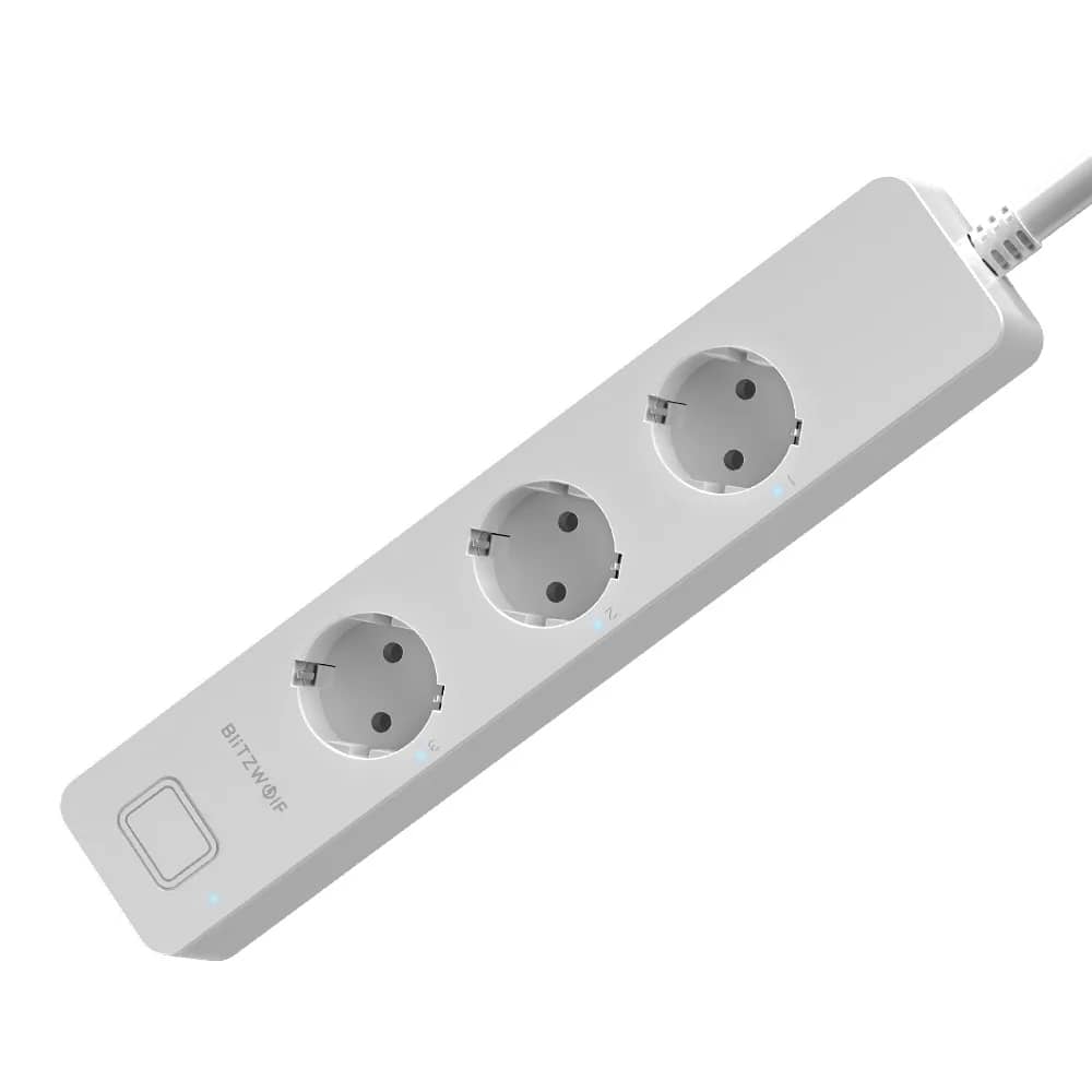 BlitzWolf BW-SHP9 Smart Power Strip – 3 Sockets, 2 USB Ports, 3300W, 15A, Smartphone Control