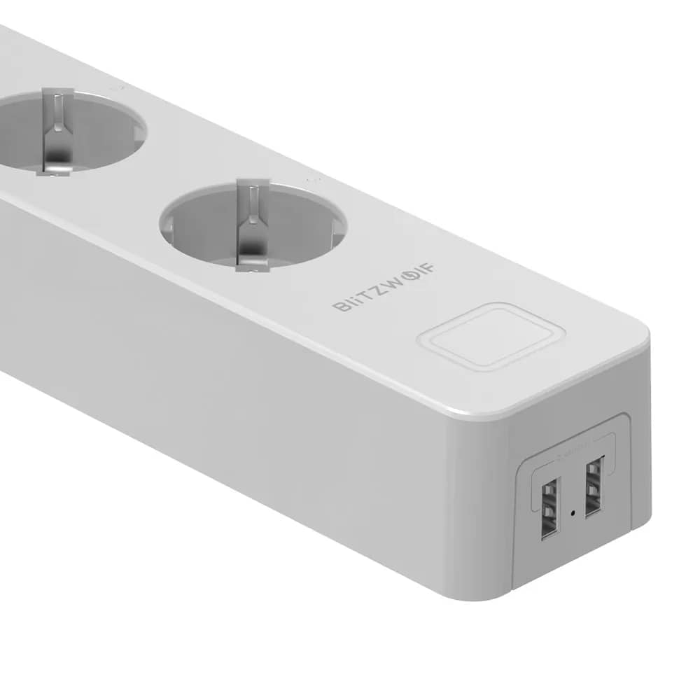 BlitzWolf BW-SHP9 Smart Power Strip – 3 Sockets, 2 USB Ports, 3300W, 15A, Smartphone Control — image 3