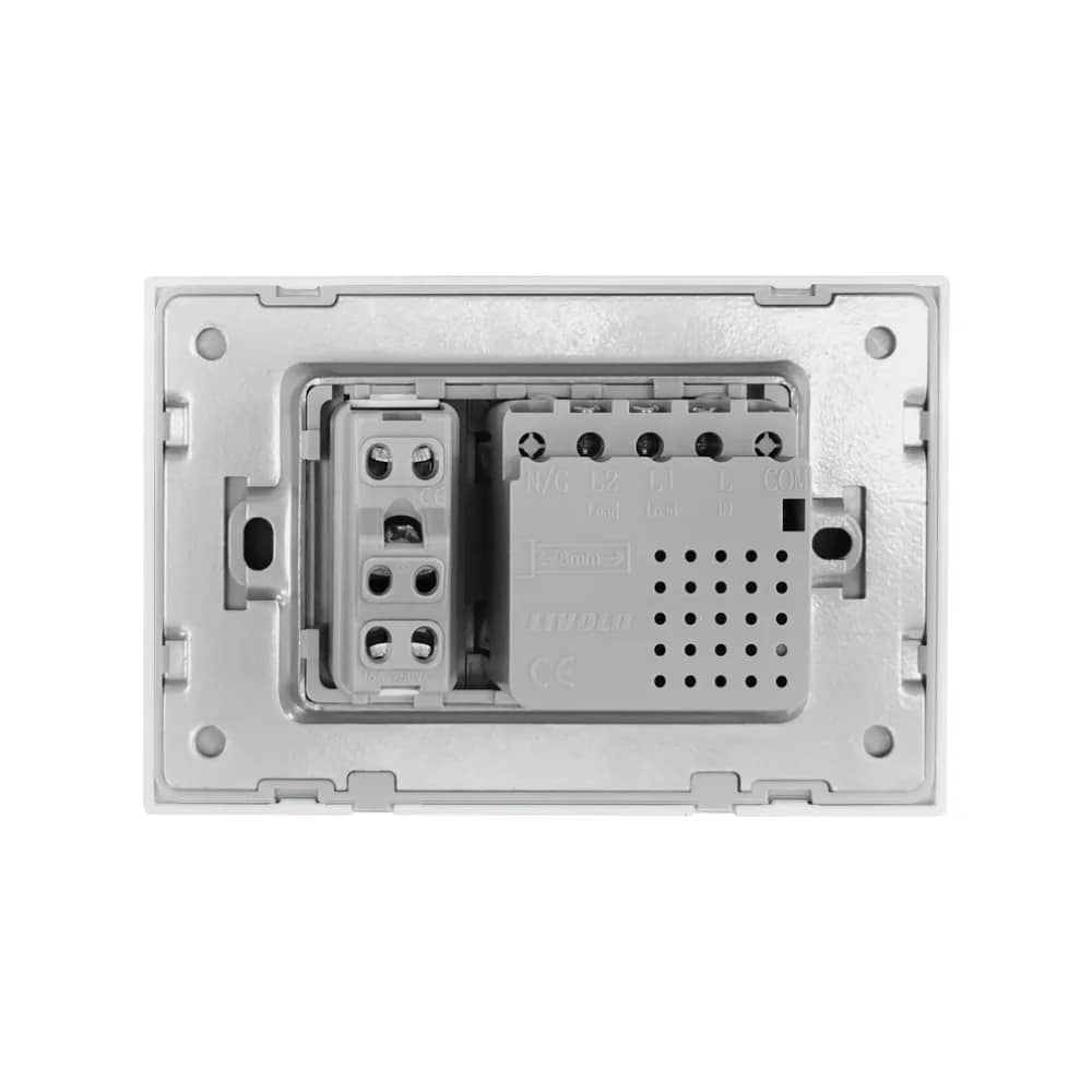 Livolo 2 Gang Light Switch + Socket with Glass Frame – Italian Standard – White — image 3