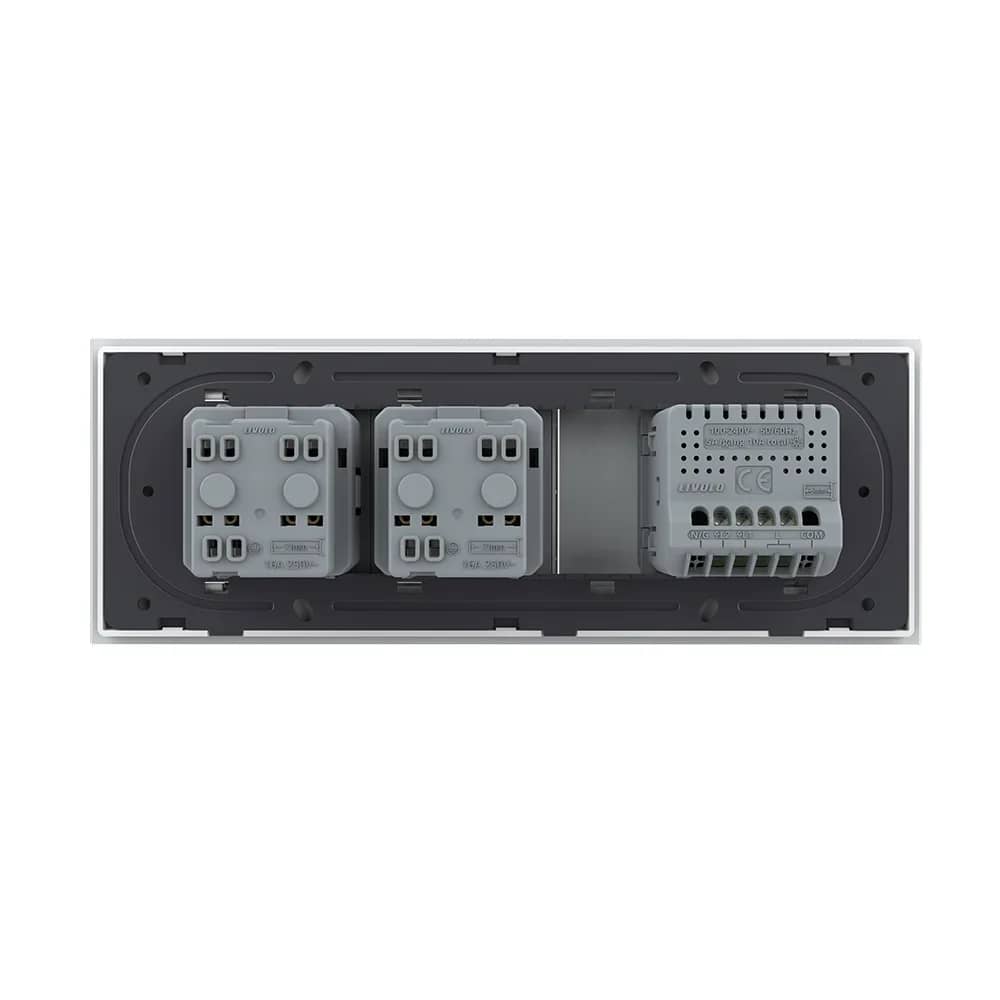 Livolo Glass Touch 2 Gang Light Switch + 2 Sockets – Italian Standard, 6 Modules – White — image 4