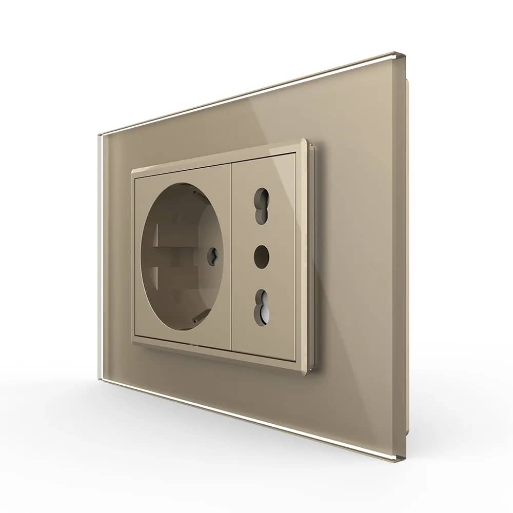 Livolo Double Italian Socket with Glass Frame – Italian Standard