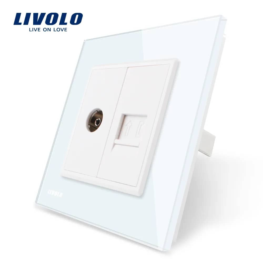 Livolo Double TV + Telephone Media Socket with Glass Frame