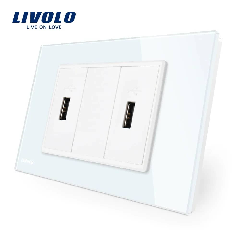 Livolo Double USB Socket with Glass Frame – Italian Standard