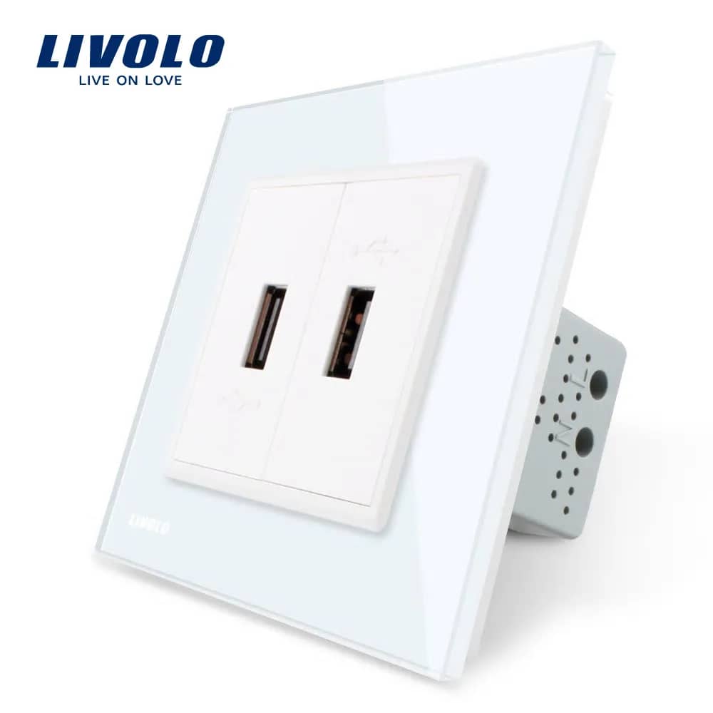 Livolo Double USB Socket with Glass Frame