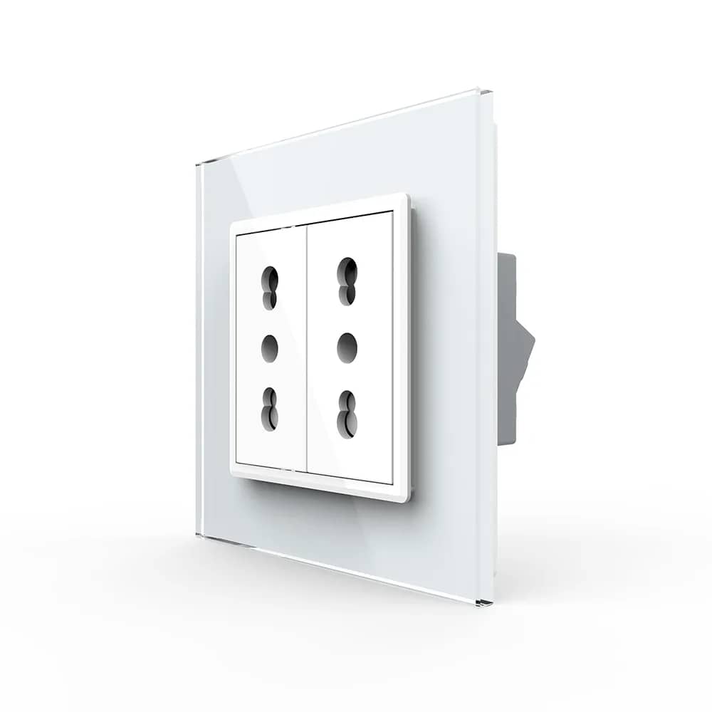 Livolo Double Wall Socket with Glass Frame – Narrow Modules, German Standard
