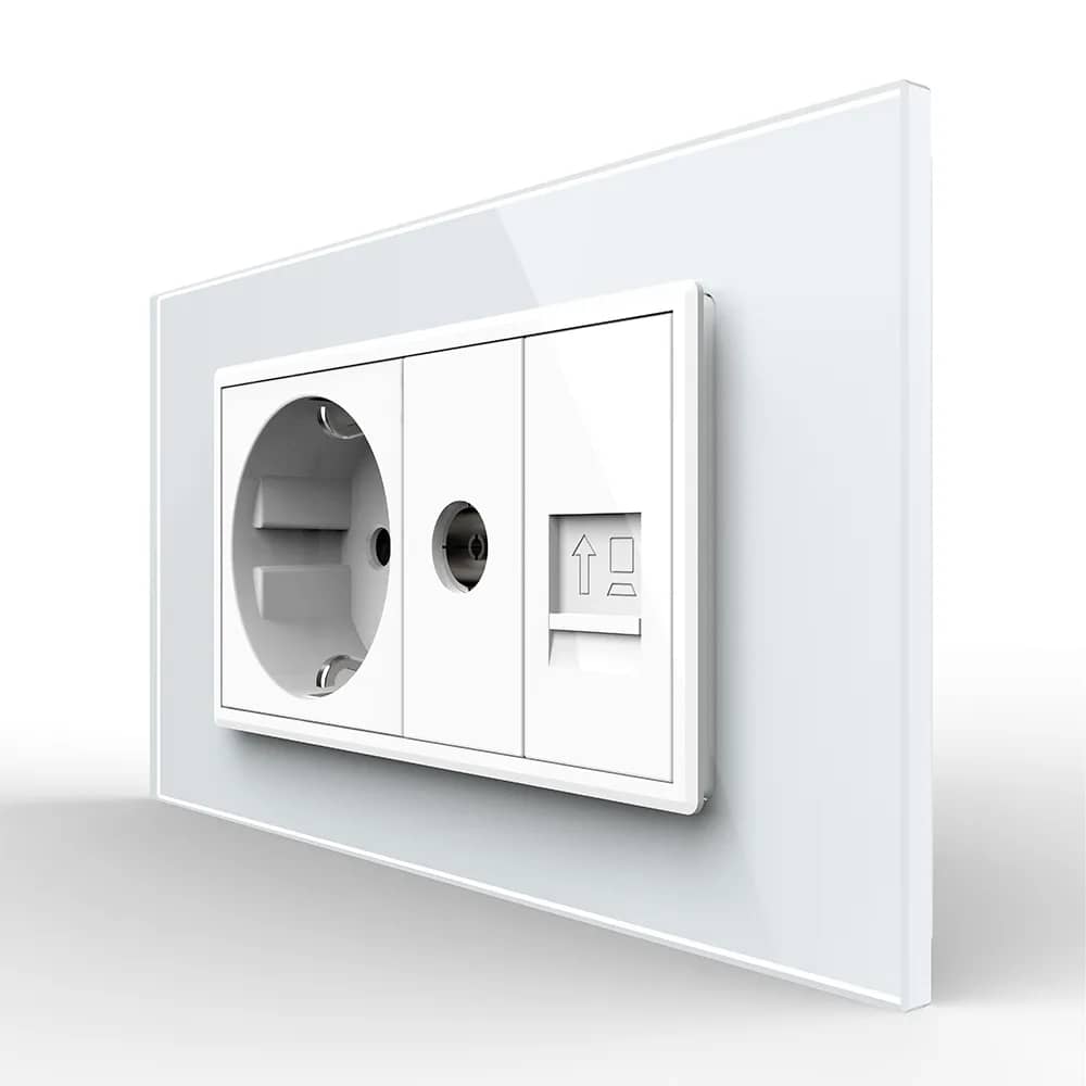 Livolo Glass Frame Double Wall Socket – 1 Schuko Socket + TV/Internet, Italian Standard – New Series