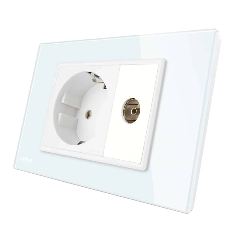 Livolo Glass Frame Schuko Socket with TV Socket – Single