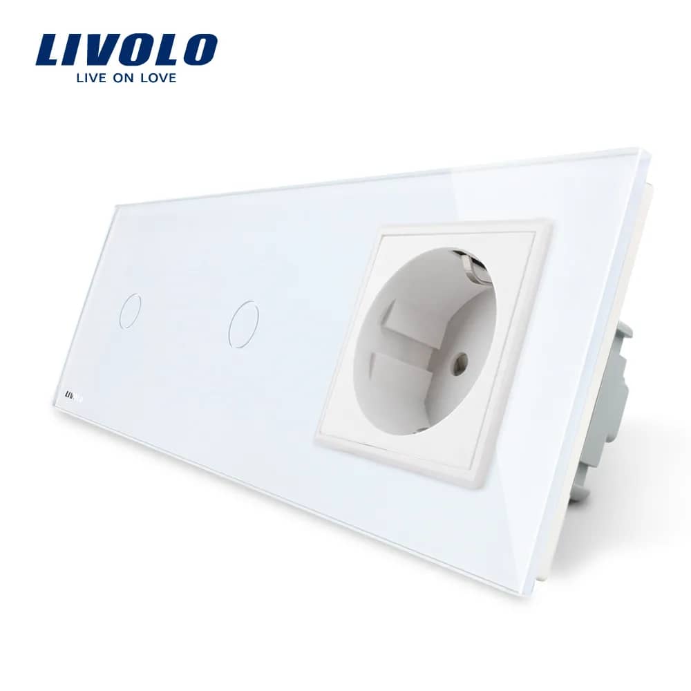 Livolo Glass Touch Light Switch and Socket Panel – 1 Gang + 1 Gang + Socket (VL-C701/C701/C7-C1EU-11)