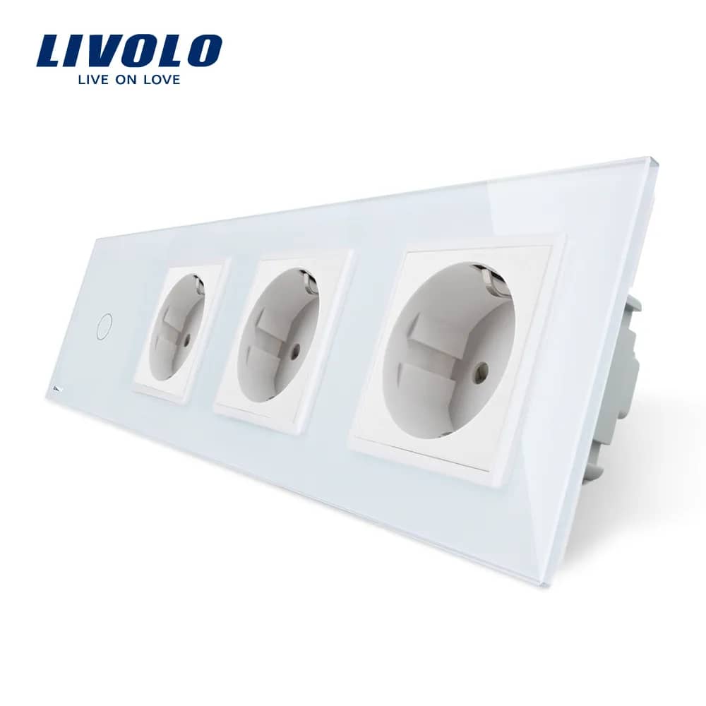 Livolo Glass Touch Light Switch with Triple Socket – 1 Gang Switch + 3 Sockets