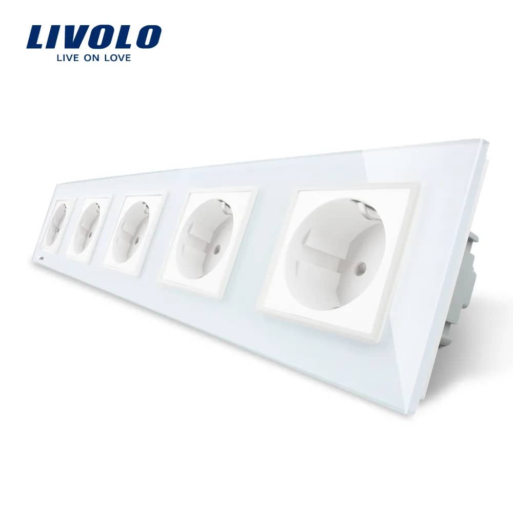 Livolo Quintuple Wall Socket with Glass Frame