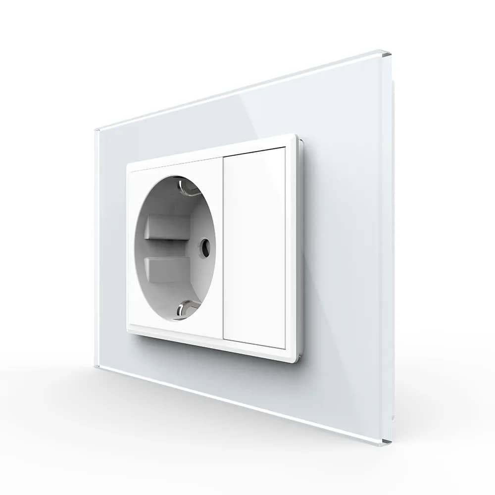 Livolo Single Socket with Blank Module and Tempered Glass Frame – 3M, Italian Standard, New Series