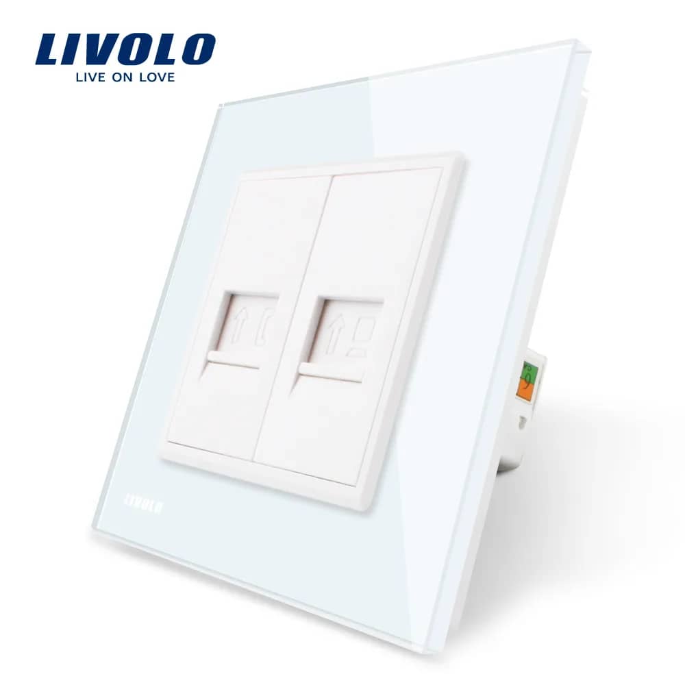 Livolo Double Media Socket – Telephone + Internet (Data) with Glass Frame