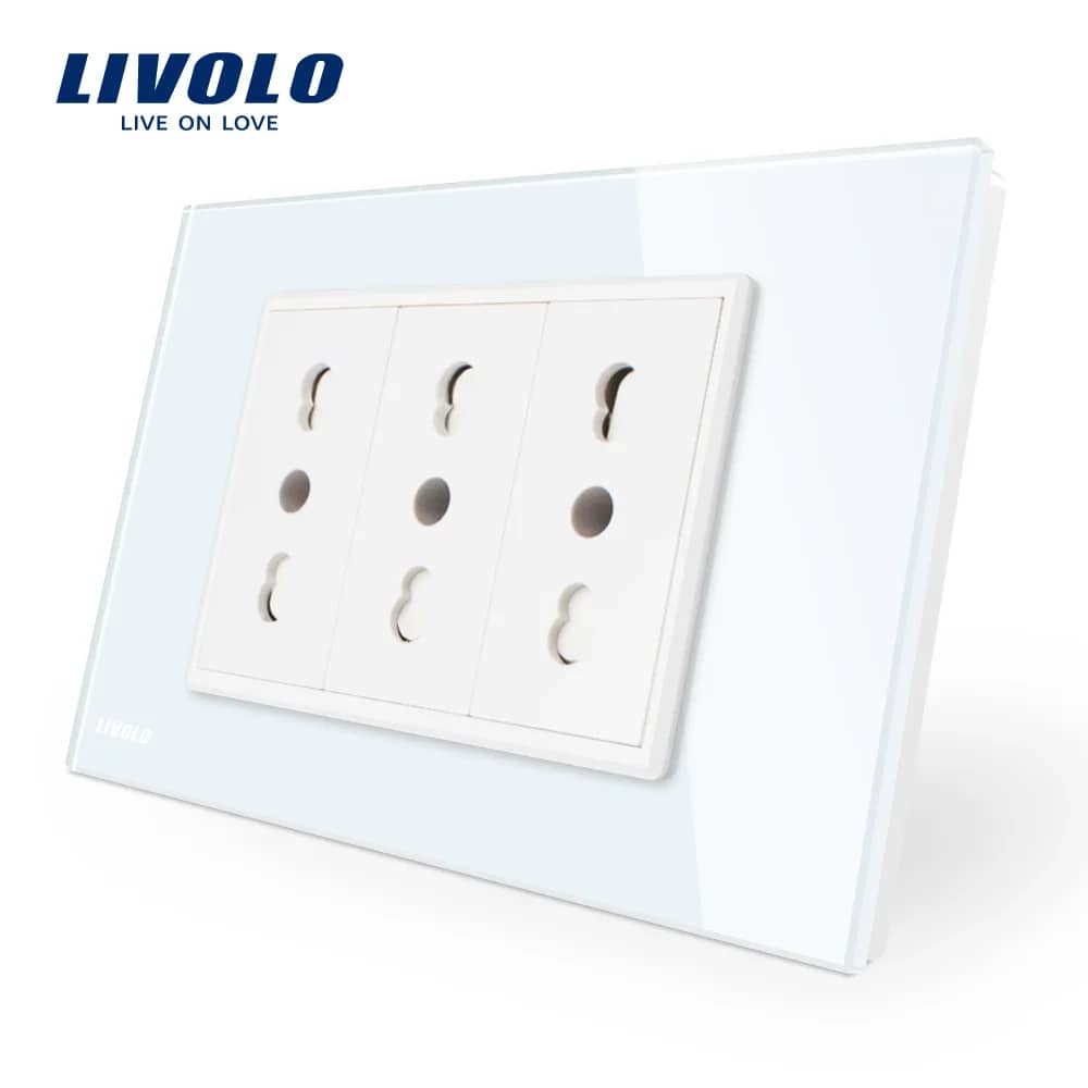 Livolo Triple Italian Socket with Glass Frame – Italian Standard