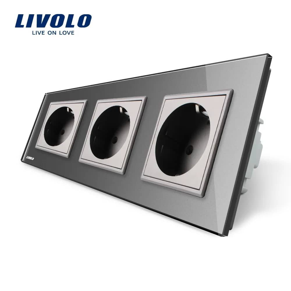 Livolo Triple Wall Socket with Glass Frame