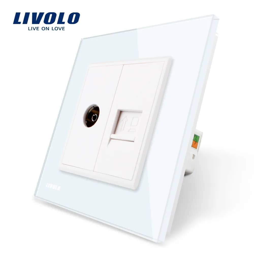 Livolo Double Media Socket – TV + Internet (Data) Socket with Glass Frame