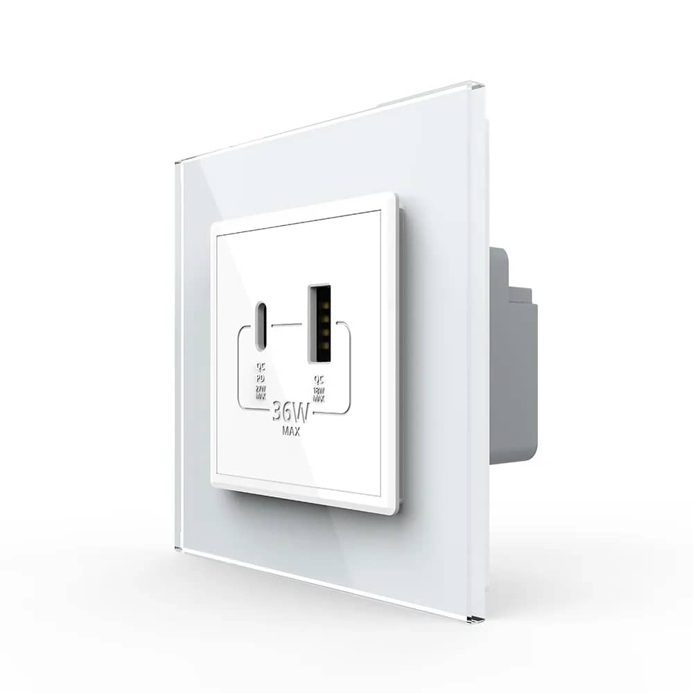 Livolo USB-A + USB-C Charging Socket with Glass Frame – New Series