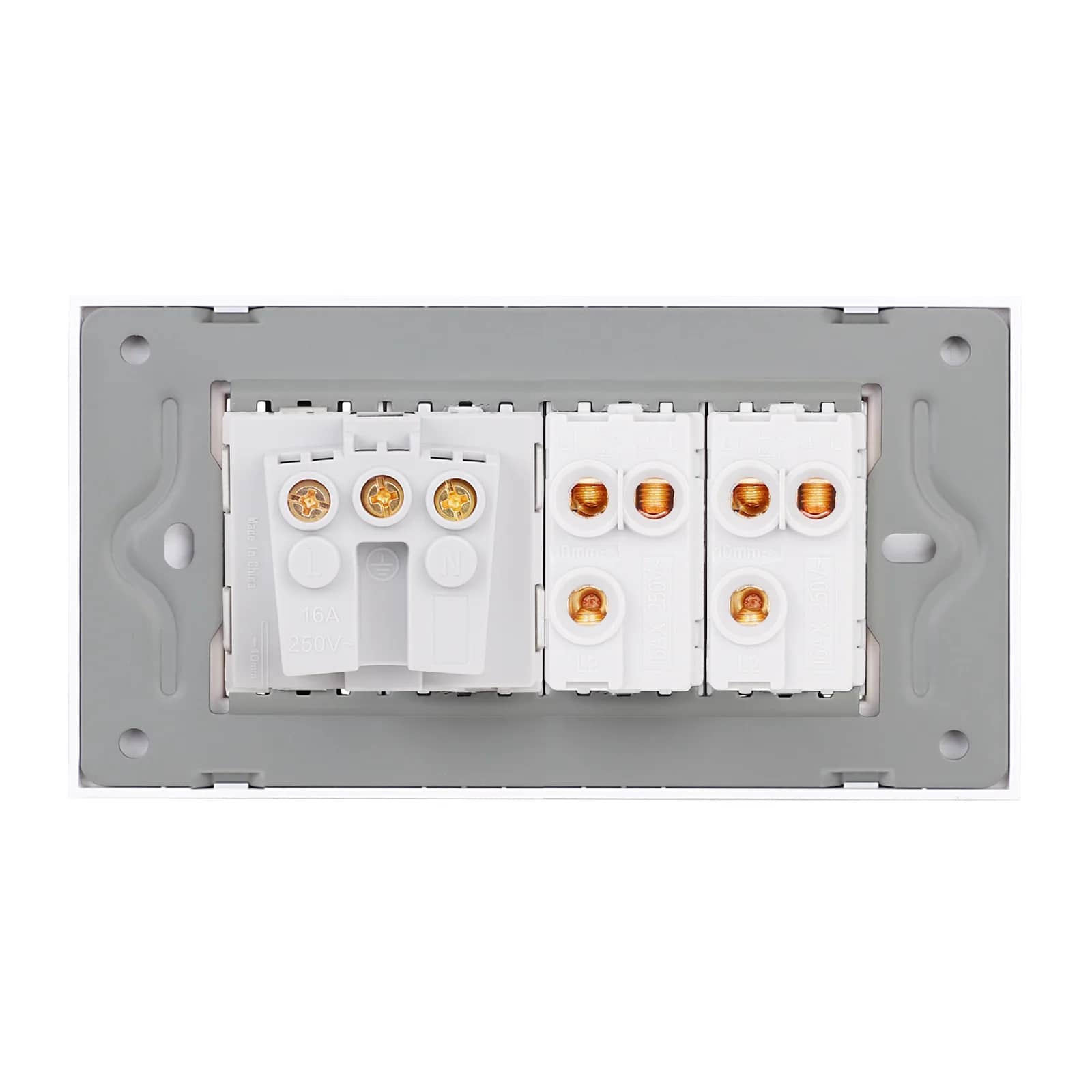 Luxion 2 Gang 2-Way Light Switch + Socket with Glass Frame, Italian Standard, 4M – White — image 4
