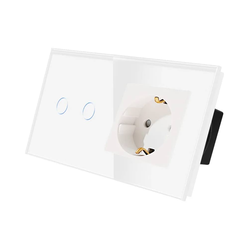 Luxion 2 Gang Light Switch + Socket with Glass Frame