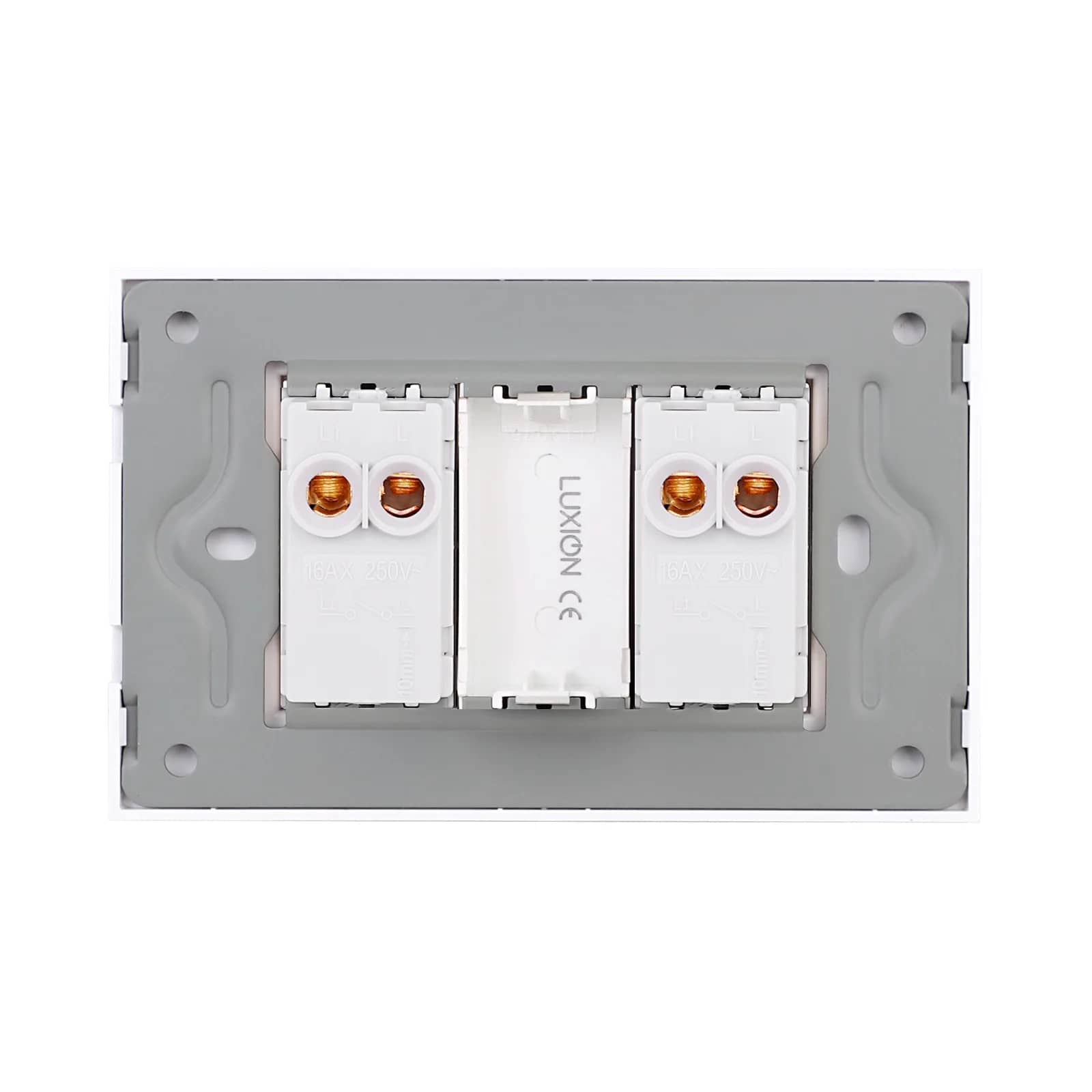 Luxion 2 Gang Mechanical Light Switch with Glass Frame – Italian Standard, 3M – White — image 4
