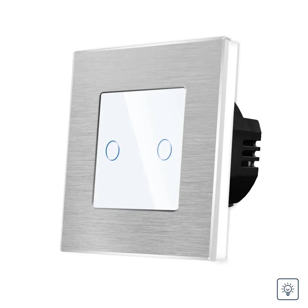 Luxion Glass Touch Dimmer Light Switch with Aluminium Frame – 2 Gang