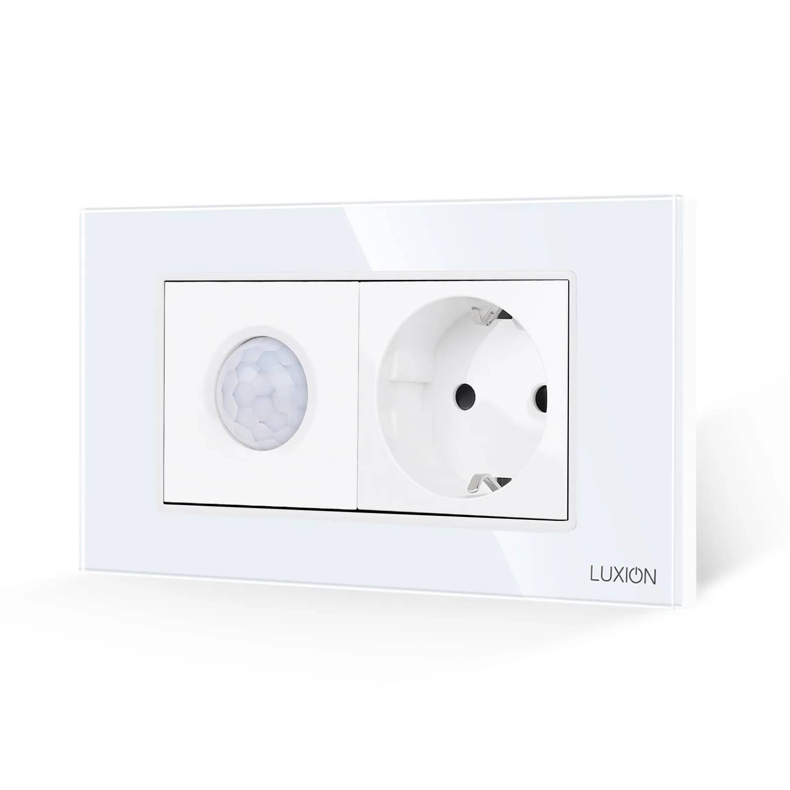 Luxion 2M Motion Sensor and Schuko Socket with Glass Frame – Italian Standard, 4M
