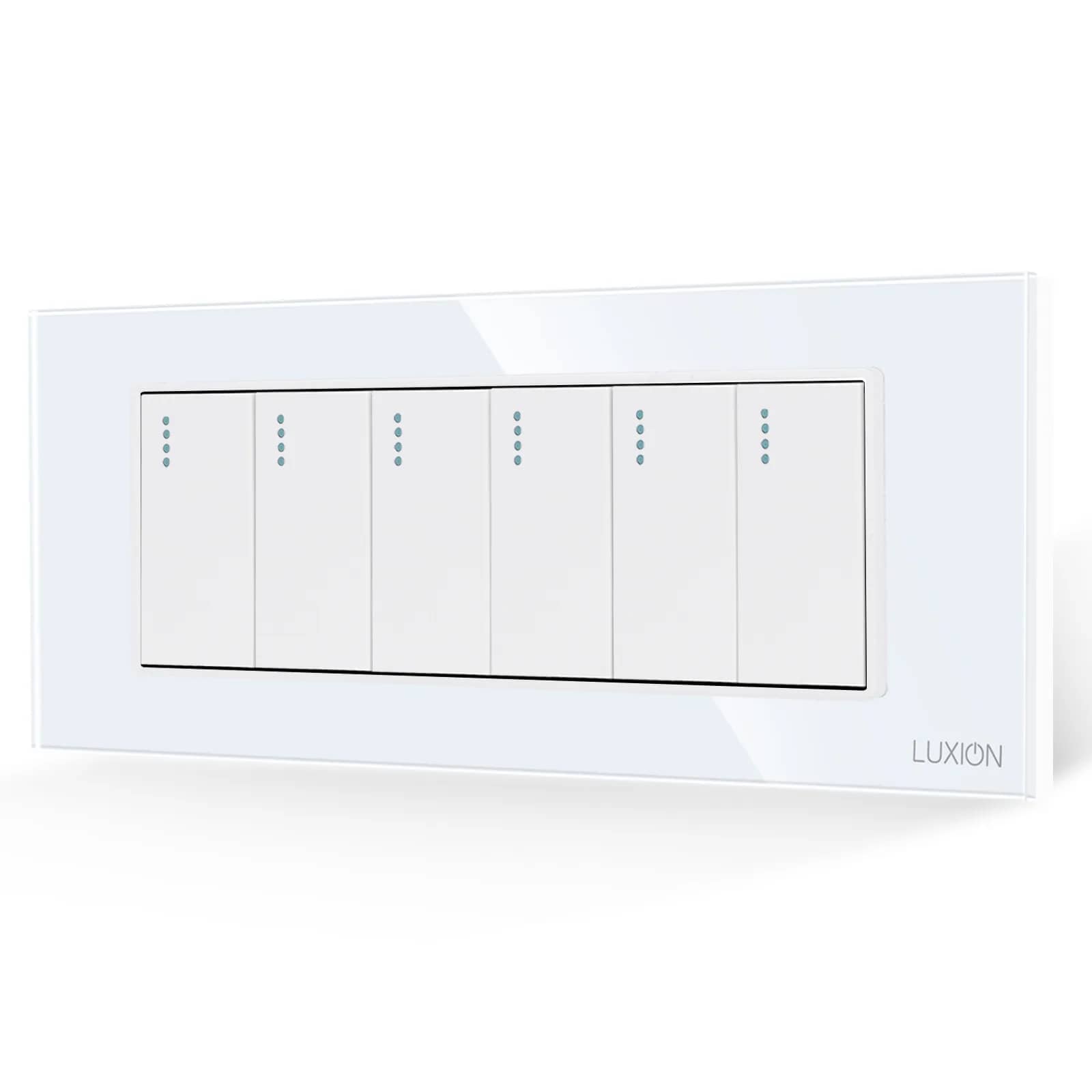 Luxion 6-Gang Mechanical Light Switch with Glass Frame – Italian Standard, 6M