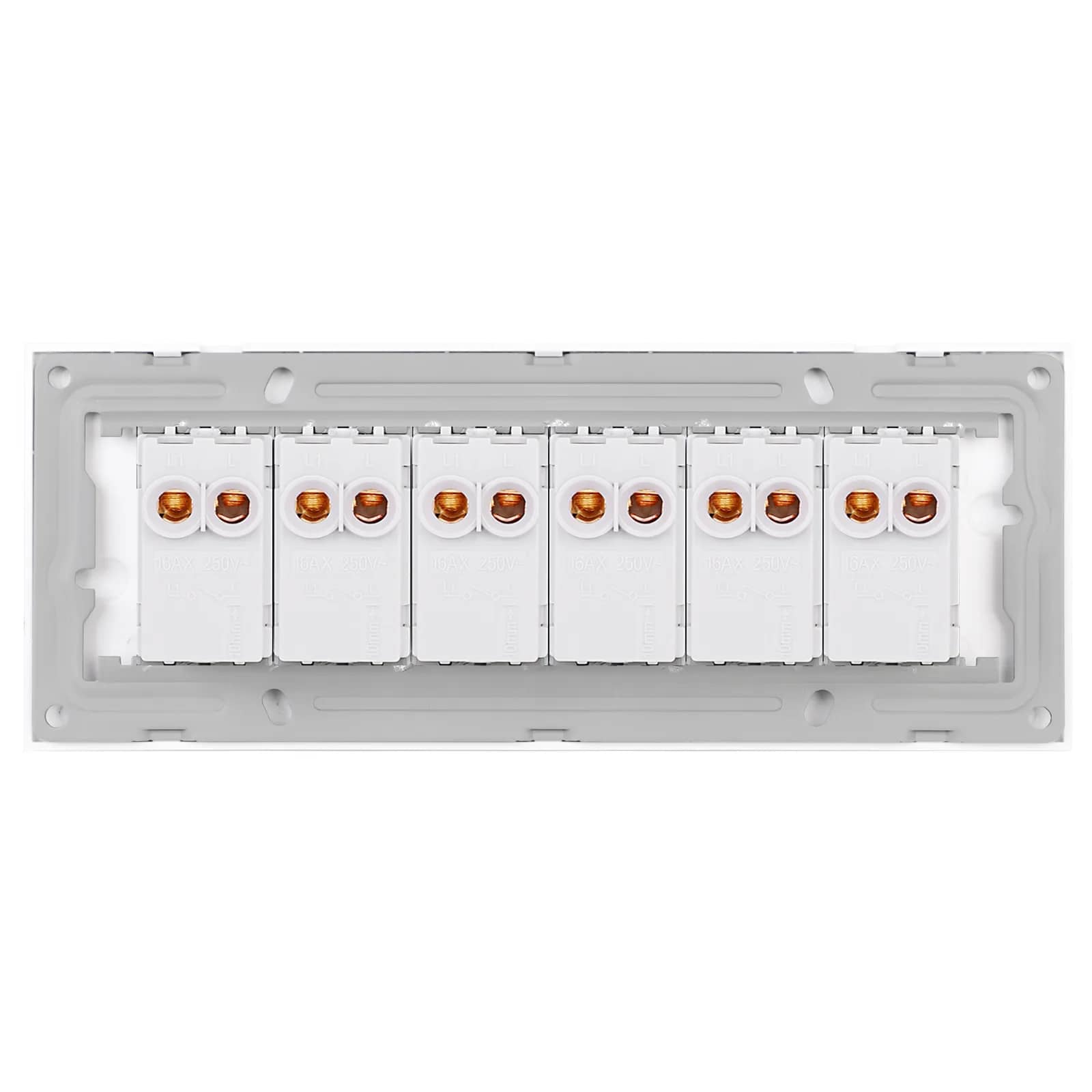 Luxion 6-Gang Mechanical Light Switch with Glass Frame – Italian Standard, 6M – White — image 4
