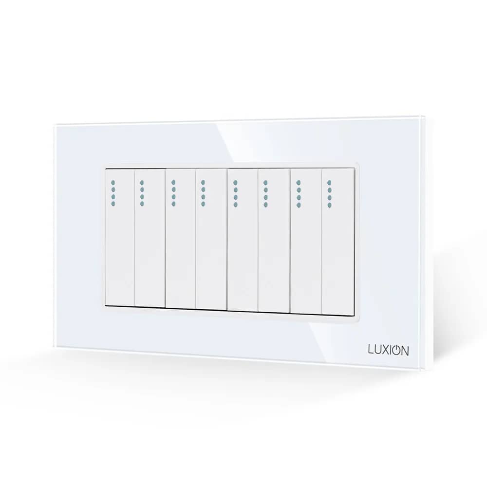 Luxion 8-Gang Mechanical Light Switch with Glass Frame – Italian Standard, 4M