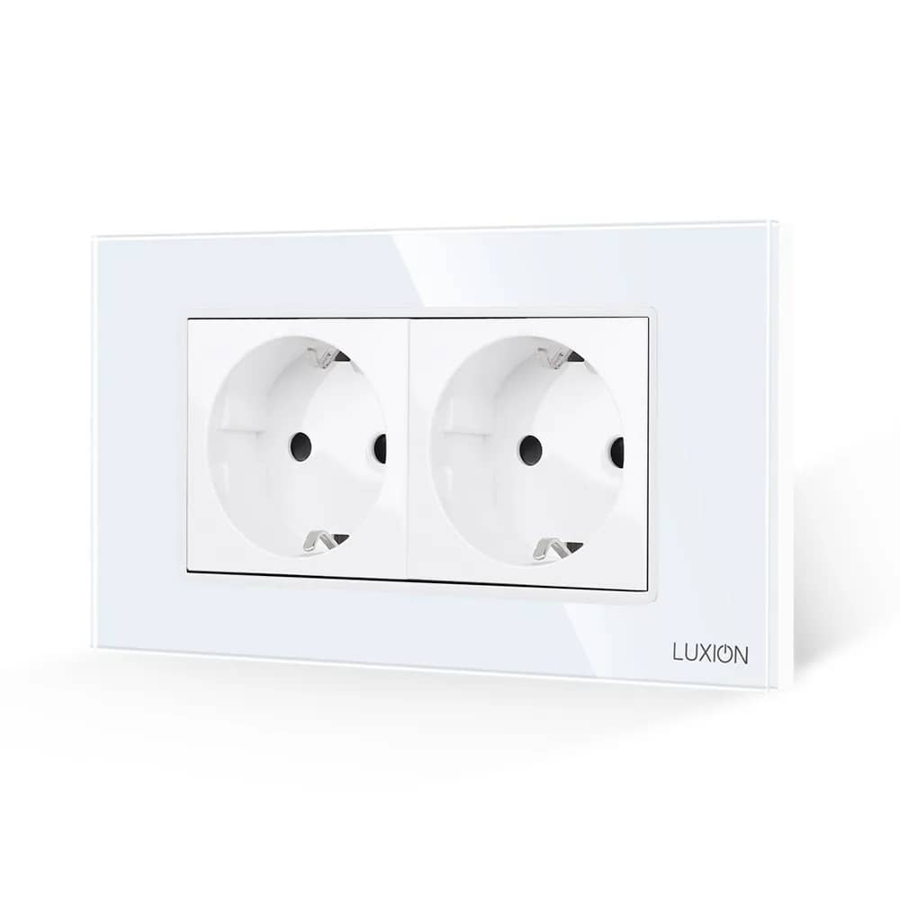 Luxion Double Schuko Socket with Glass Frame – Italian Standard, 4M