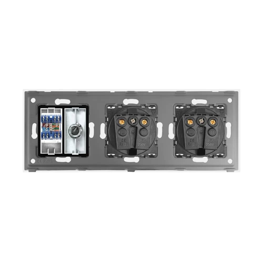 Luxion Double Schuko Socket + TV + Internet with Glass Frame – White — image 4