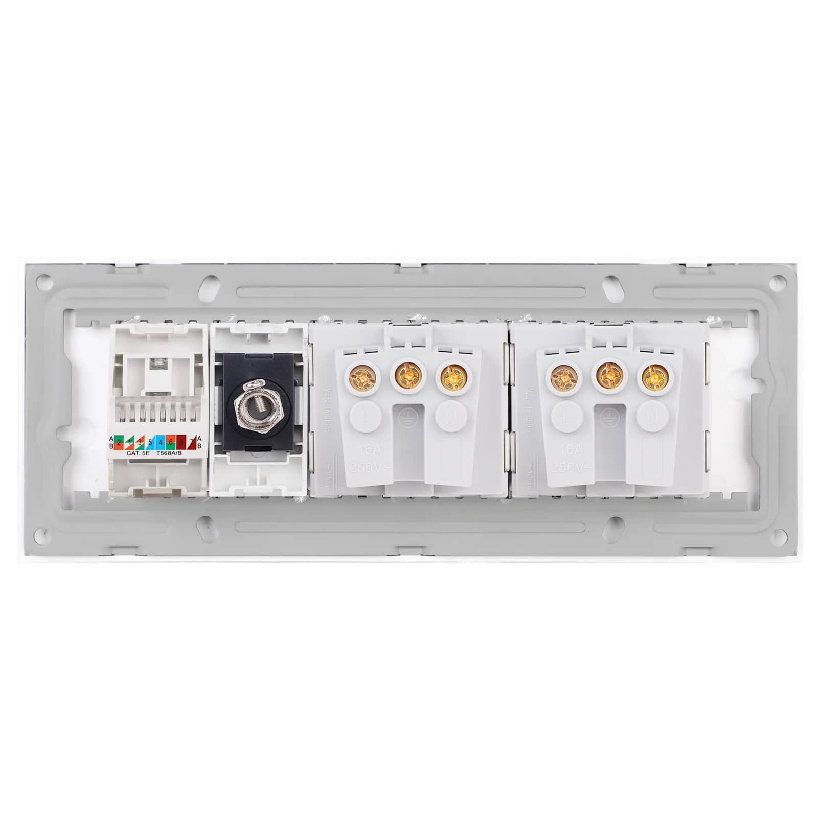 Luxion Double Schuko Socket + TV + Internet with Glass Frame – Italian Standard, 6M – White — image 4