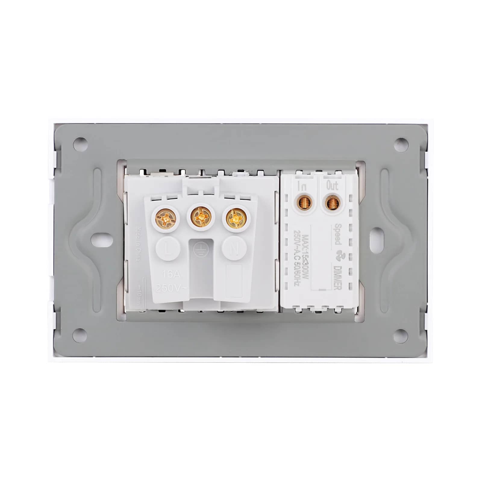 Luxion Fan Switch + Socket with Glass Frame – Italian Standard, 3M – White — image 4