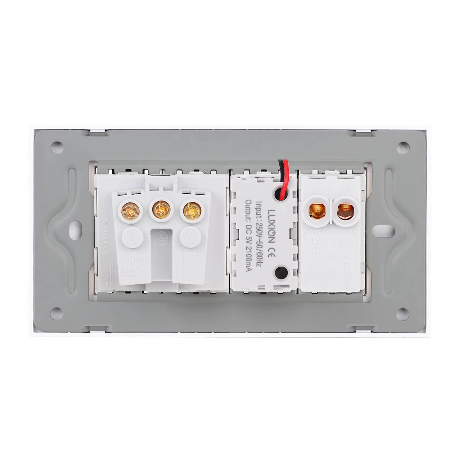 Luxion Glass Frame 1 Gang Light Switch + USB A+C Socket + Schuko Socket, Italian Standard, 4M – White — image 4
