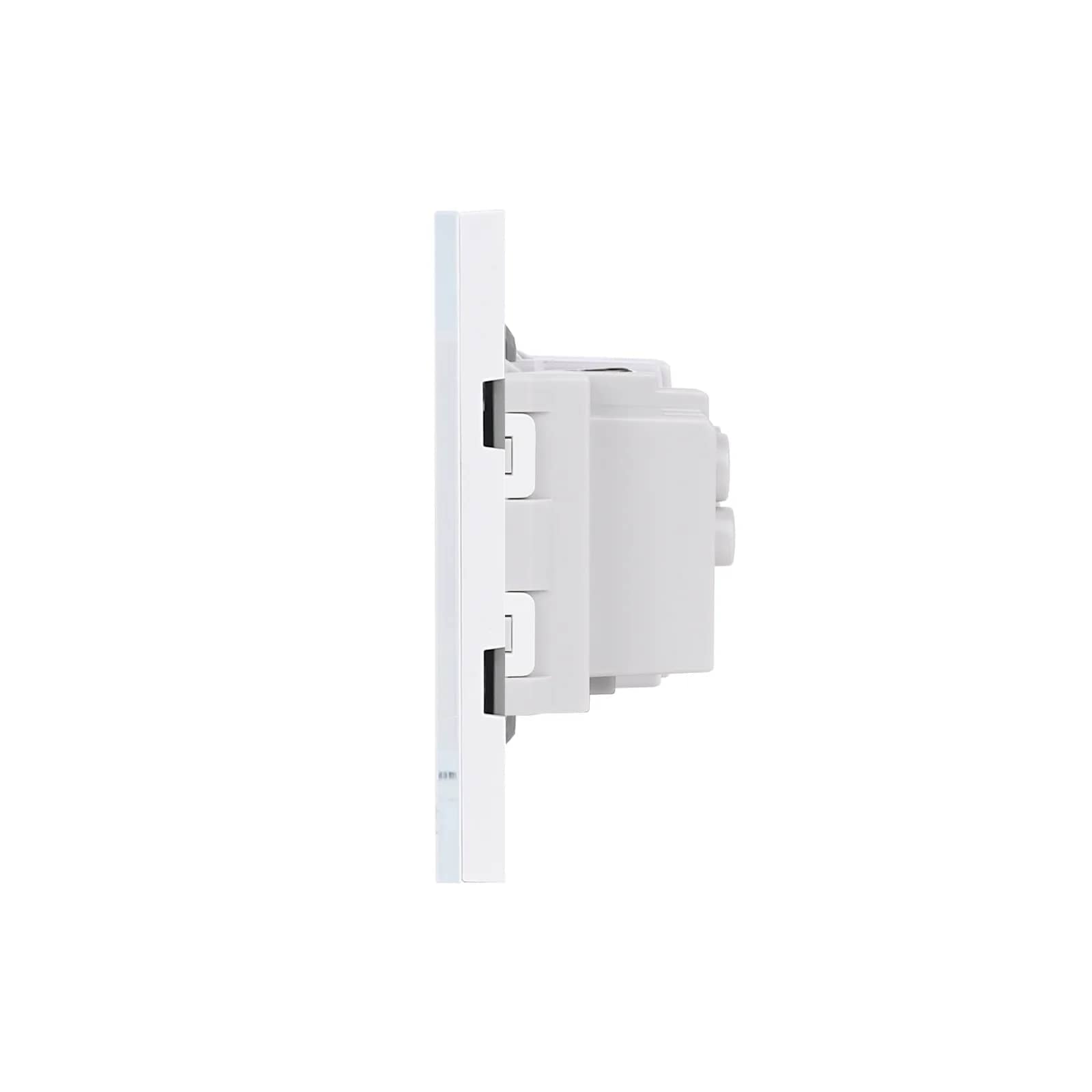 Luxion Glass Frame 2 Gang 2-Way Light Switch + Narrow Socket + Schuko Socket – Italian Standard, 4M – White — image 3
