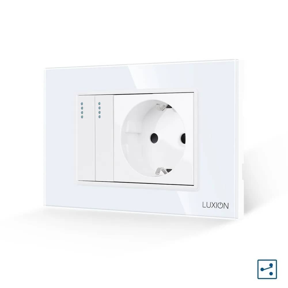 Luxion Glass Frame 2 Gang 2-Way Light Switch + Socket – Italian Standard, 3M