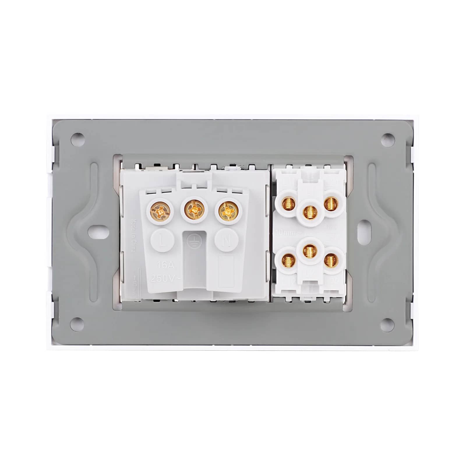 Luxion Glass Frame 2 Gang 2-Way Light Switch + Socket – Italian Standard, 3M – White — image 4