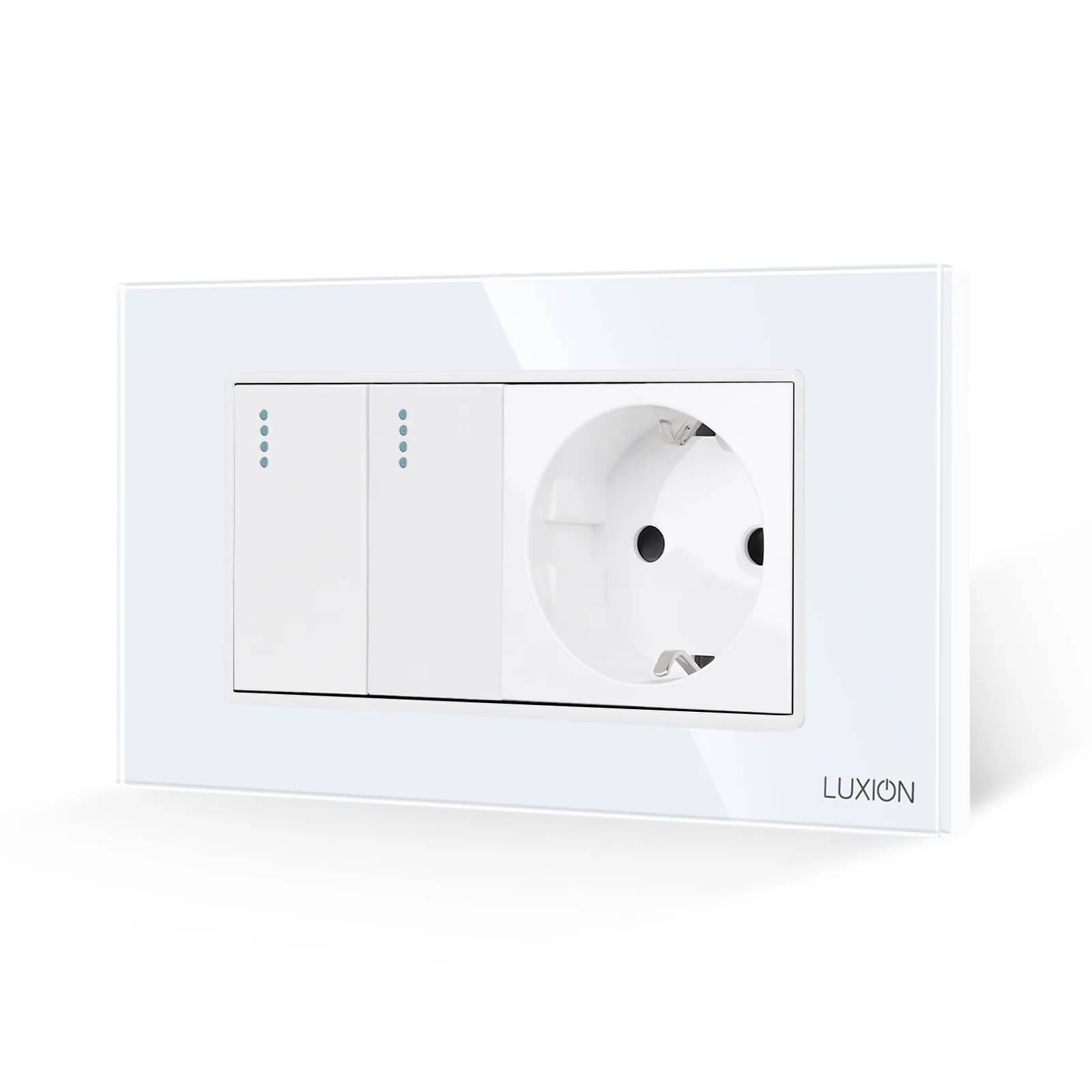 Luxion Glass Frame 2 Gang Light Switch + Socket – Italian Standard, 4M