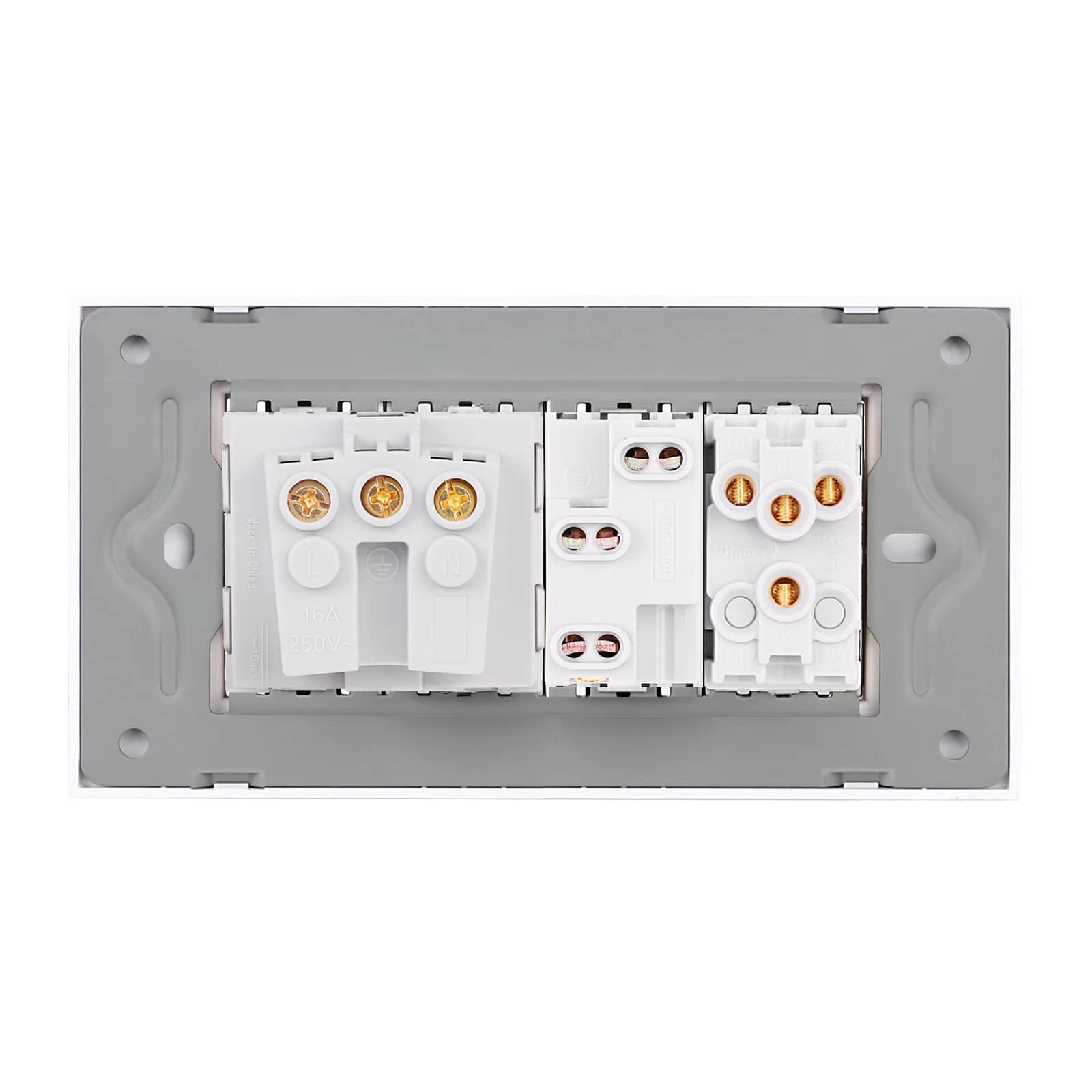 Luxion Glass Frame 2 Gang Switch + Narrow Socket + Schuko Socket, Italian Standard, 4M – White — image 4