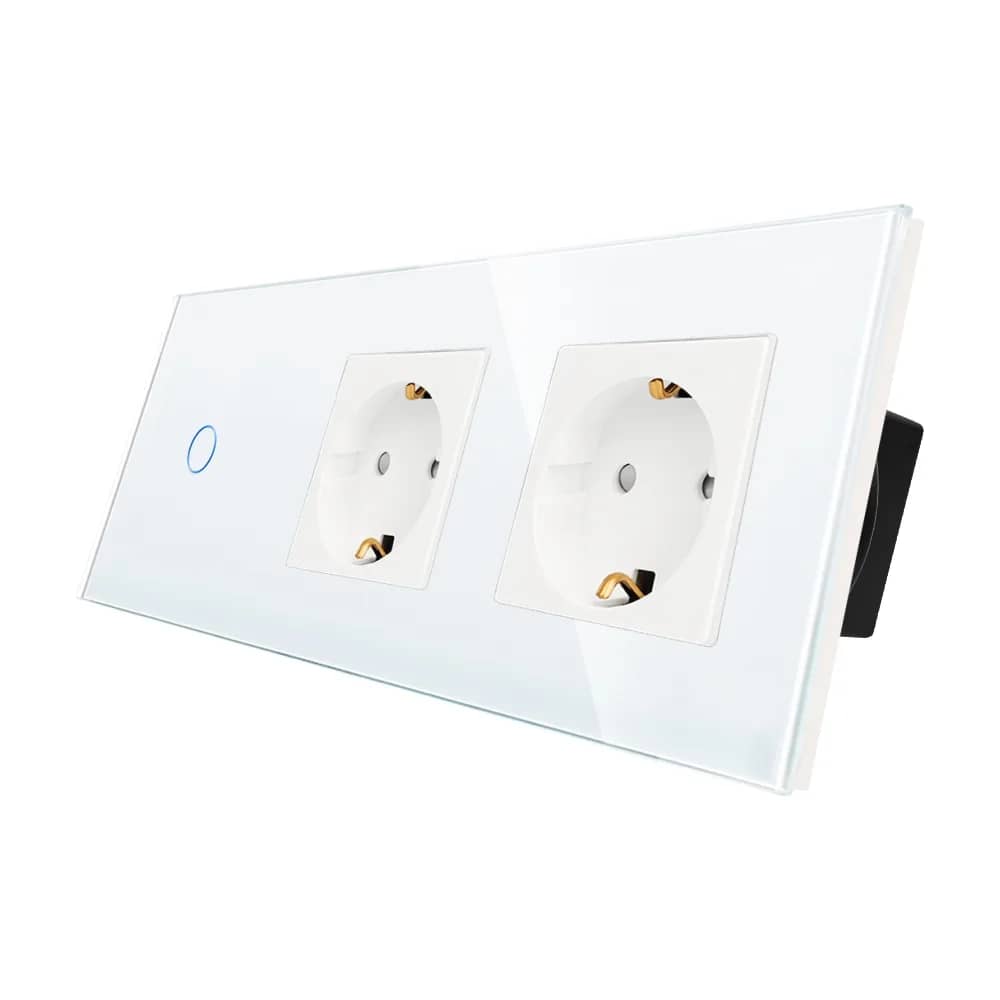 Luxion Glass Frame Panel – 1 Gang Light Switch + 2 Sockets