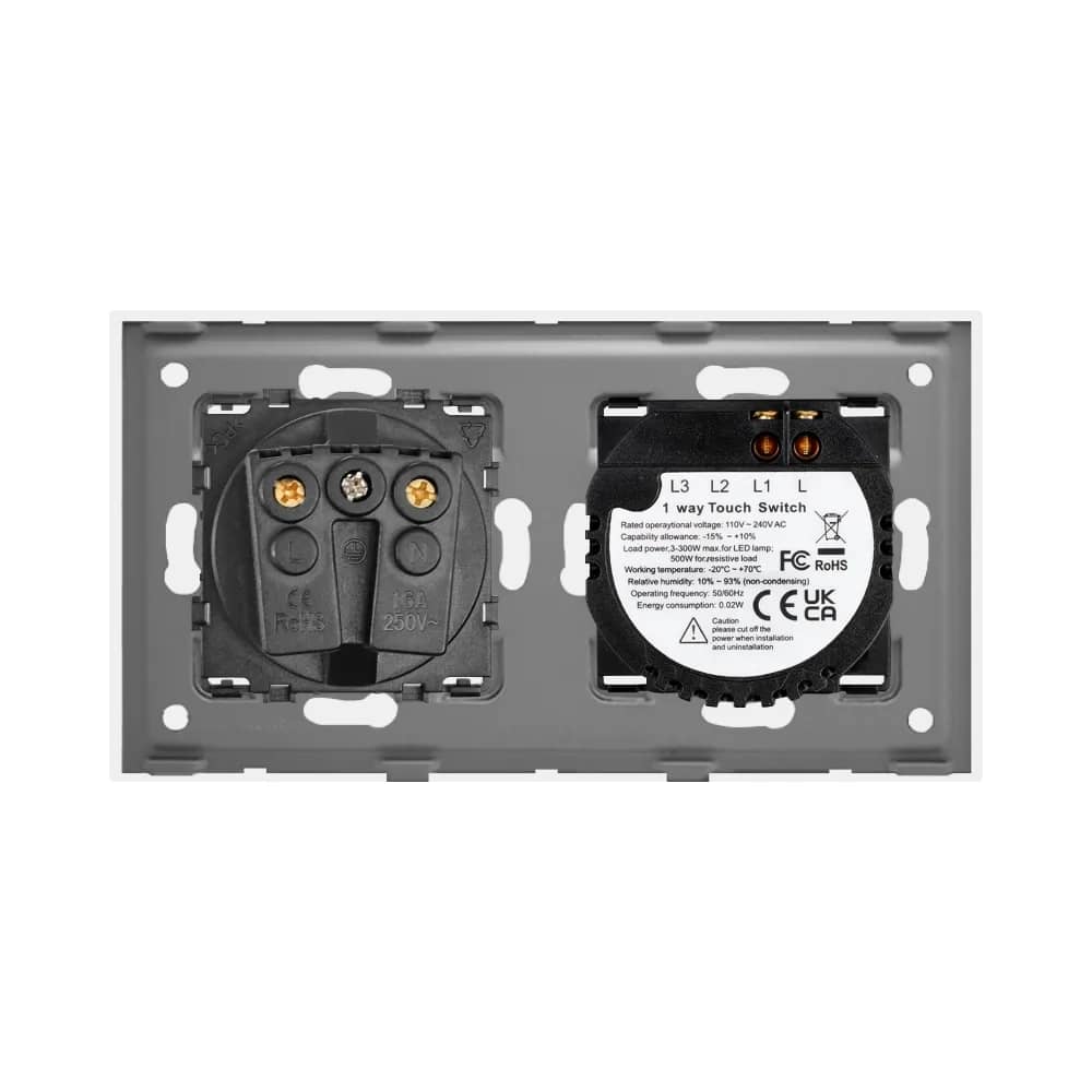 Luxion Glass Frame 1 Gang Light Switch + Socket – White — image 4