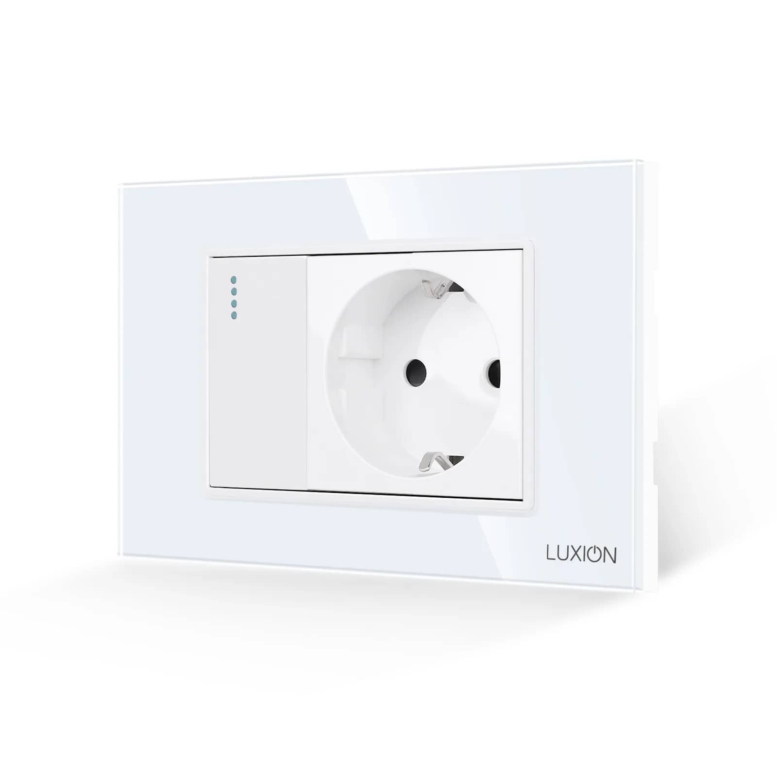 Luxion Glass Frame 1 Gang Light Switch + Socket – Italian Standard, 3M