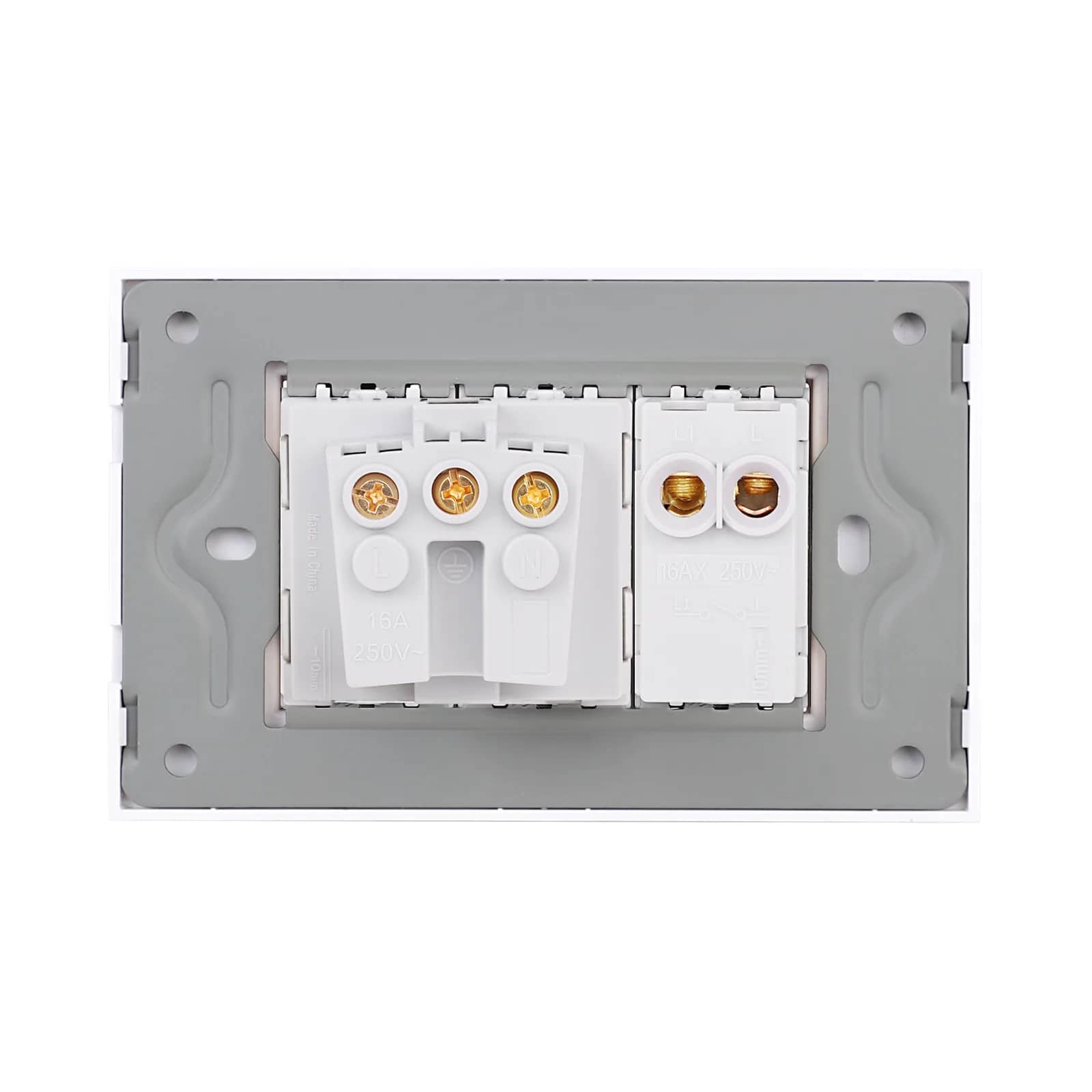Luxion Glass Frame 1 Gang Light Switch + Socket – Italian Standard, 3M – White — image 4