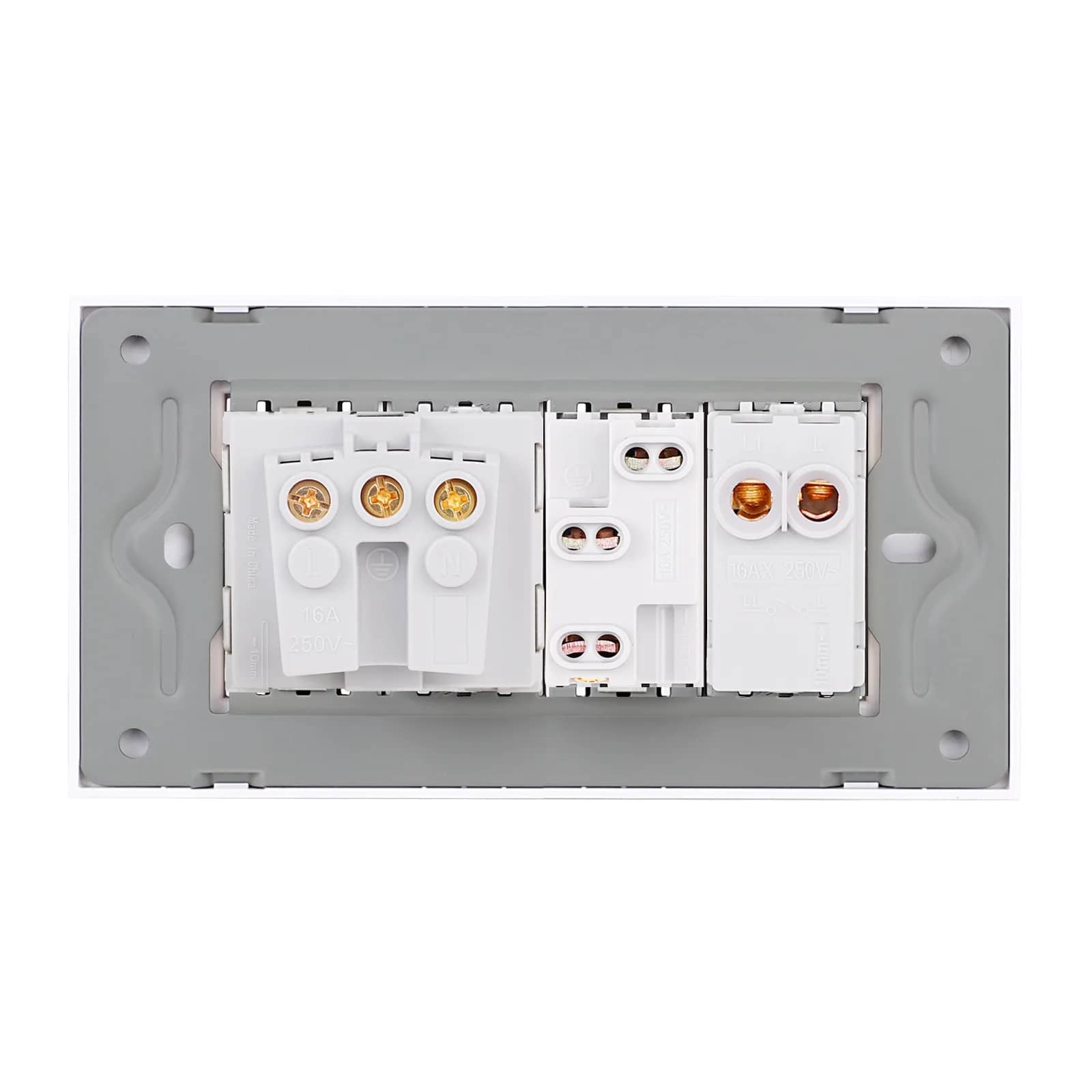Luxion Glass Frame 1 Gang Switch + Narrow Socket + Schuko Socket – Italian Standard, 4M – White — image 4