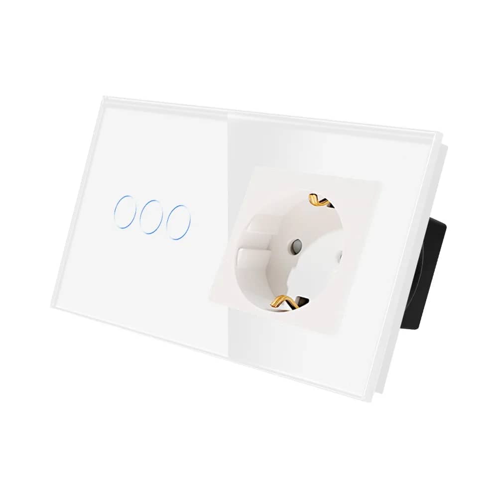 Luxion Glass Frame 3 Gang Light Switch + Socket