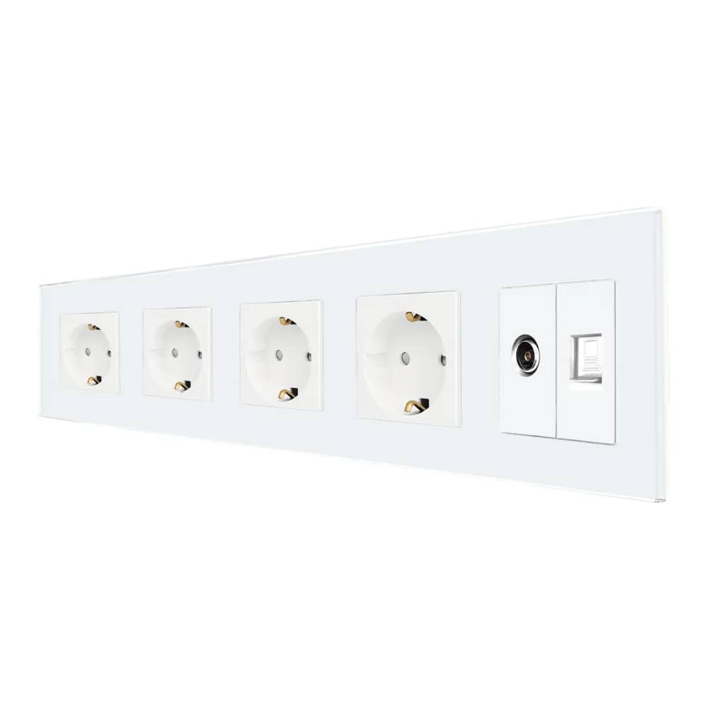 Luxion Glass Frame Quadruple Socket – Schuko + TV + Internet