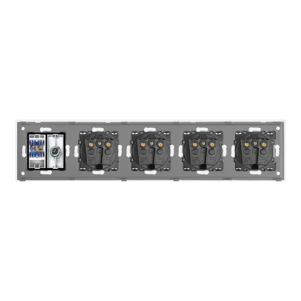 Luxion Glass Frame Quadruple Socket – Schuko + TV + Internet – White — image 4