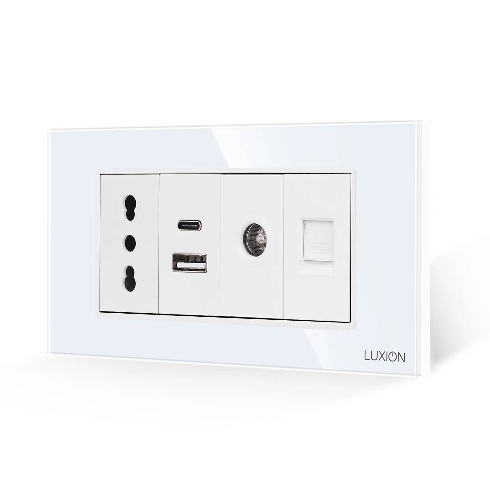 Luxion Glass Frame Slim Socket + Dual USB + TV + Internet – Italian Standard, 4M