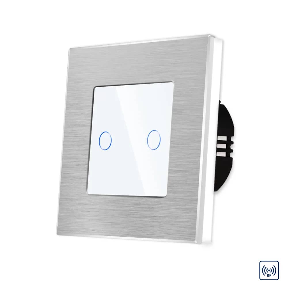 Luxion Glass Touch Light Switch with Aluminium Frame – 2 Gang, RF433