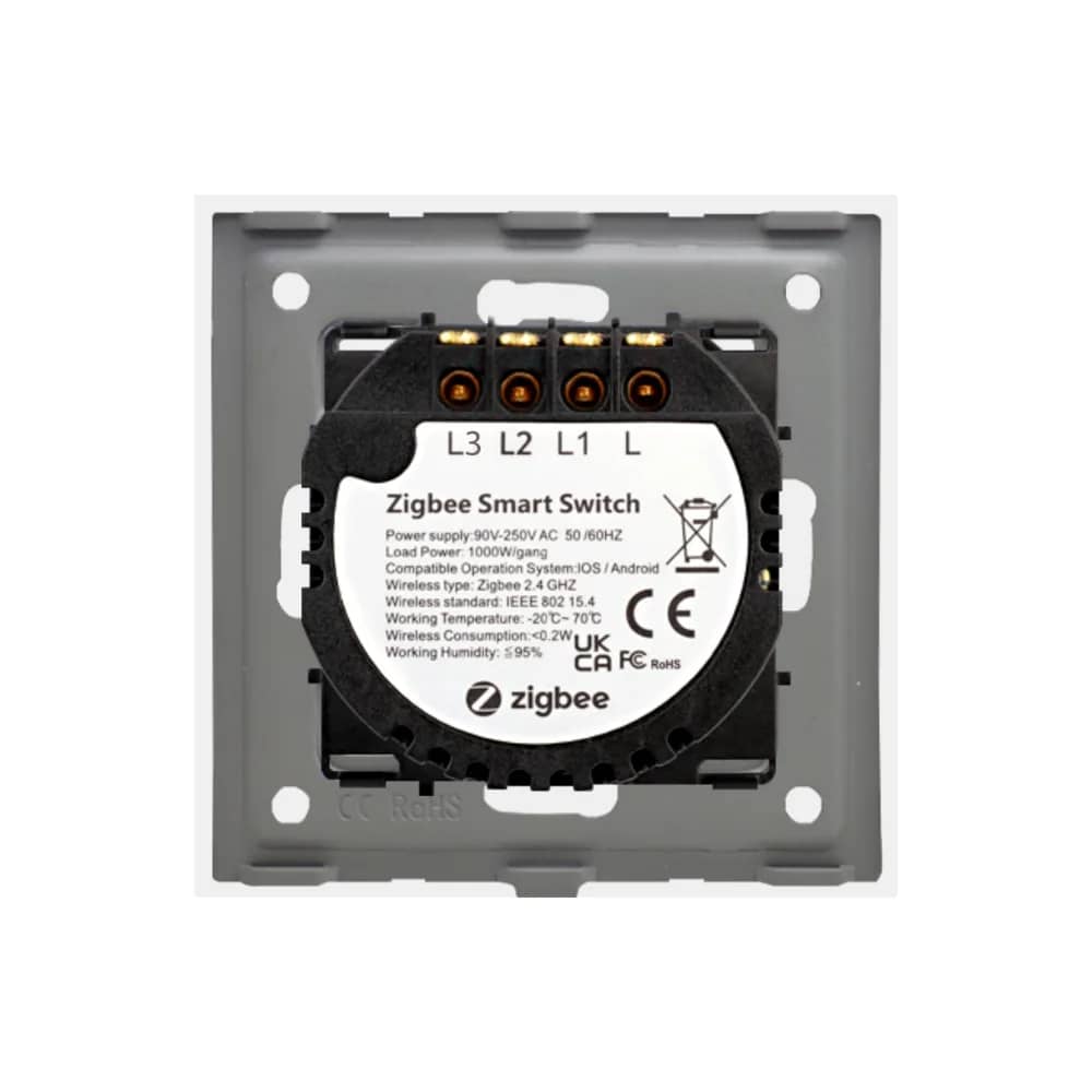 Luxion Glass Touch Light Switch – 3 Gang, Zigbee – White — image 4