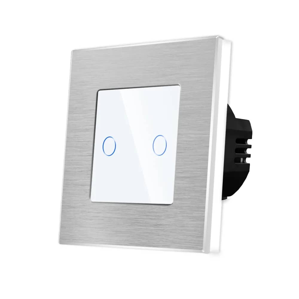 Luxion Glass Touch Light Switch with Aluminium Frame – 2 Gang, 500W